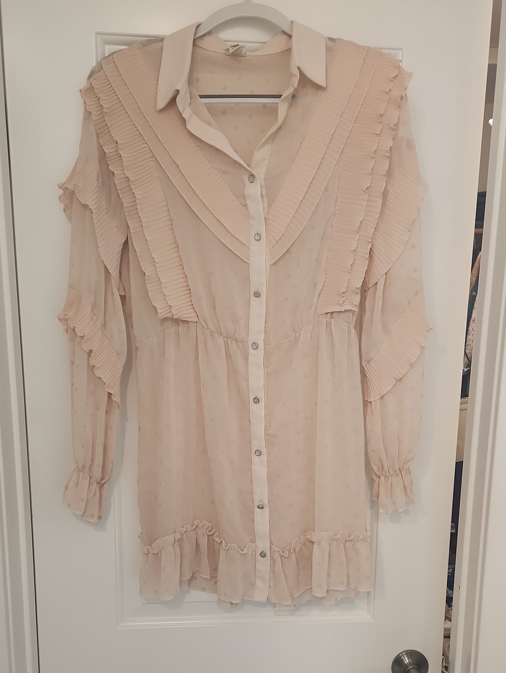 River Island Blush Ruffle Button-Down Blouse